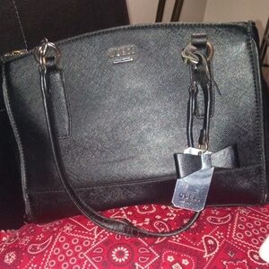 GUESS Black Shoulder Bag with Bow Accent